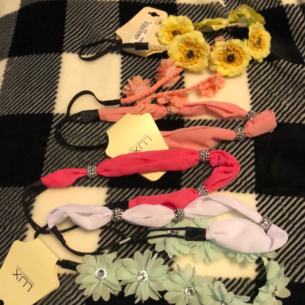 Little Girls Head Bands Floral Solids 6 Assorted
